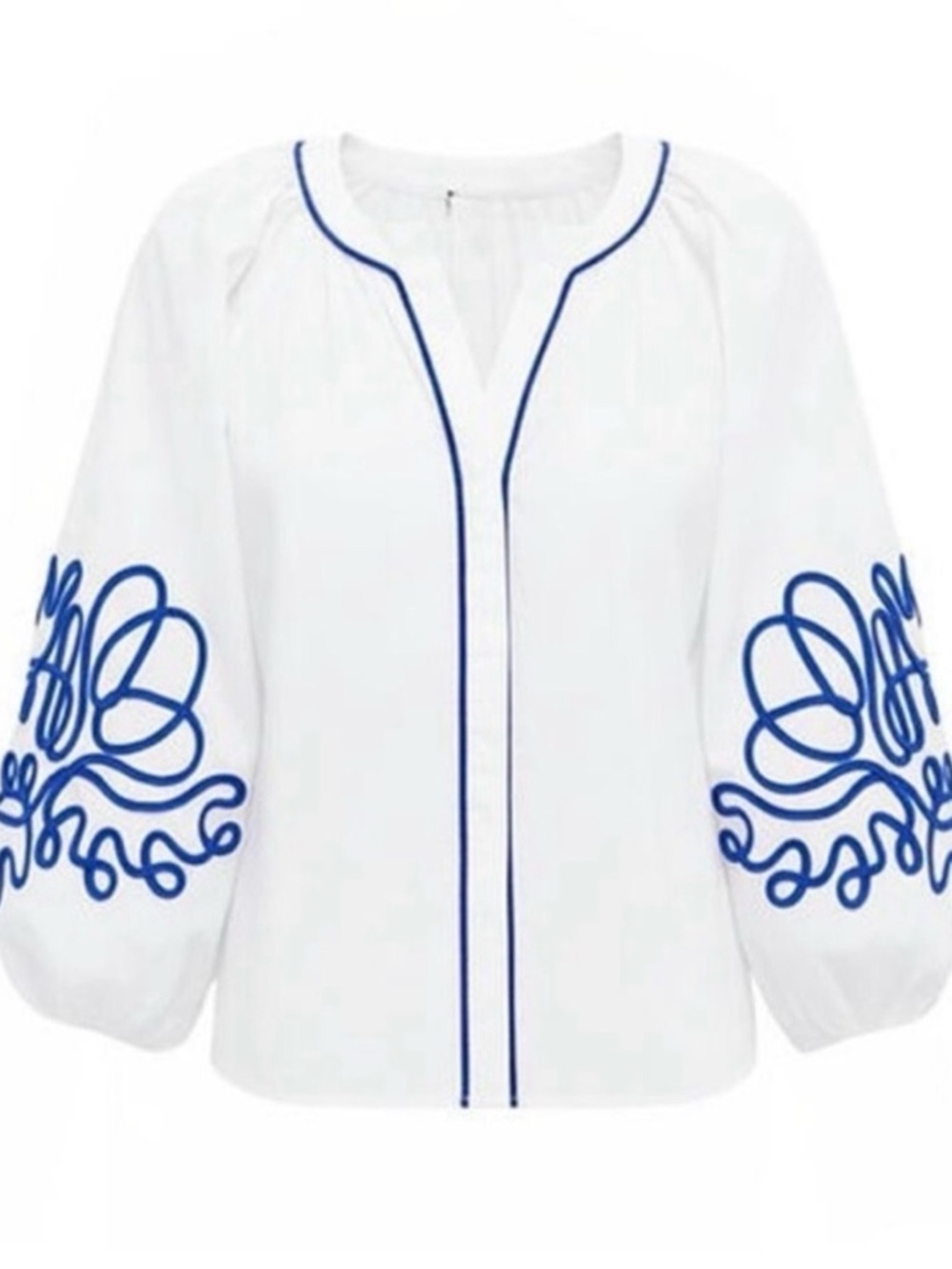 Tuckernuck Hyacinth House White Royal Blue Soutache Stella Blouse Embroidered M - Picture 4 of 11